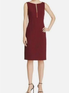 Elie Tahari Sleeveless Wine Midi Dress with Ladder Neck Detail - Size 10